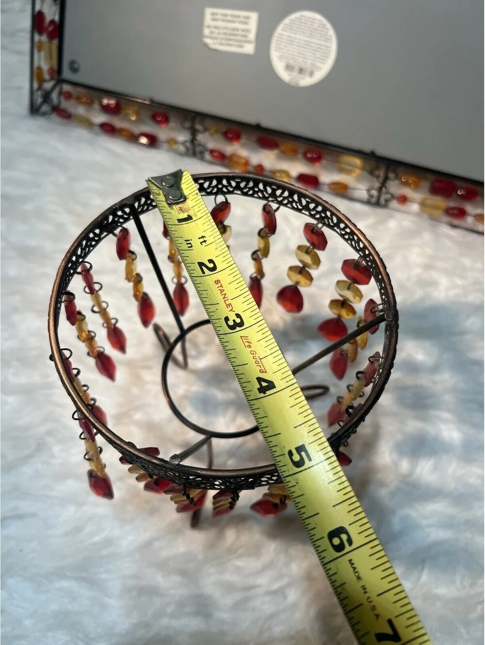 Vintage Pier 1 Beaded Wire Mirror Tray & Candle Holder